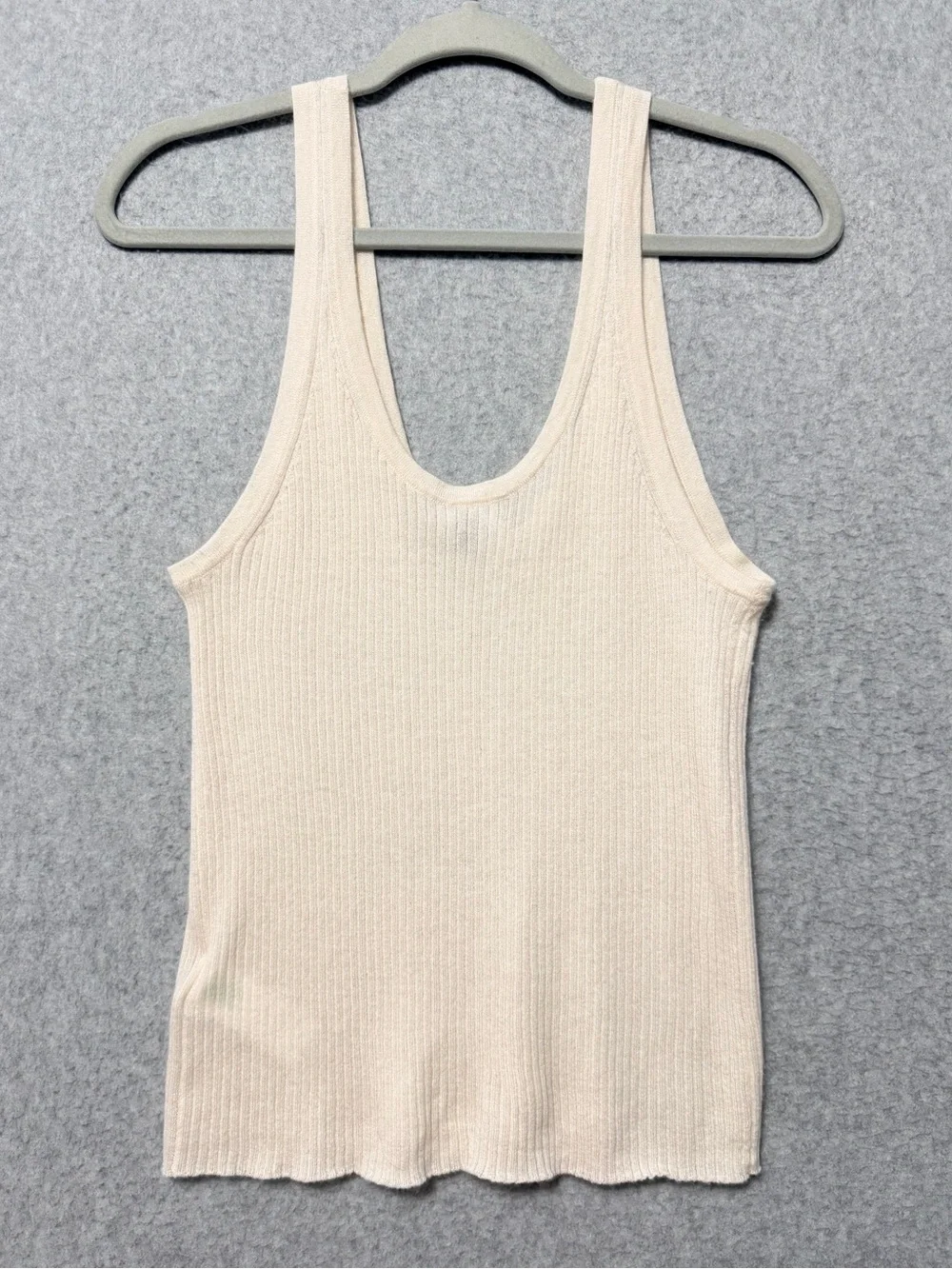 J. Crew 100% Cashmere Ivory Scoop Neck Sweater Tank Size XL Ribbed Quiet Luxury